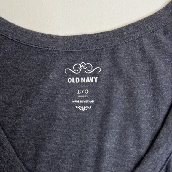 Old Navy Pintuck Button Front Short Roll Tab Gray V Neck Tunic T Women Large - Picture 7 of 13